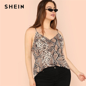 SHEIN Plus Size Snake Skin High Street Women Camis Sleeveless Spaghetti Strap Tops