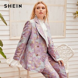 SHEIN Plus Size Lapel Collar Double Breasted Front Jacquard Blazer Women Autumn Long Sleeve Elegant Coat Plus Glamorous Blazers