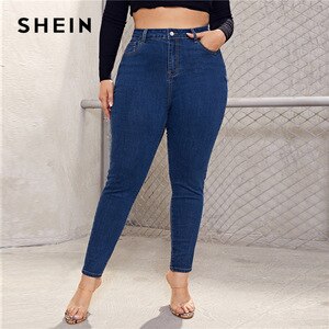 SHEIN Plus Size High Waisted High Stretch Skinny Jeans Women Spring High Waist Pencil Denim Pants Casual Jeans