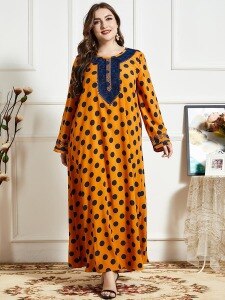Woman Dress 2021 Spring Autumn Long Sleeve Embroidery Polka Dot Print Casual Dress Loose Plus Size Maxi Long Dresses
