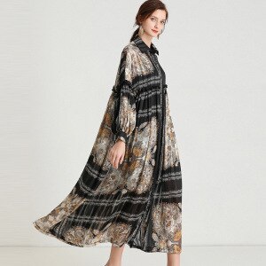 Dress Women 2021 Spring Summer Plus Size Dress Long Sleeve Retro Printing Chiffon Vintage Dresses Maxi Long Sundress Vestidos