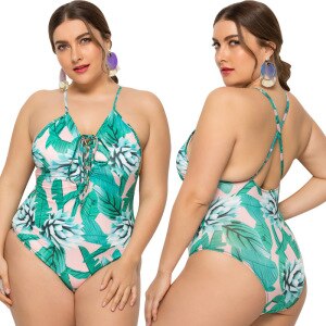 Plus Size Brazilian Bikini Women 2021 Fashion String Cross V Neck Floral Print Backless Sexy Women’s Swimsuits Bathing Suits