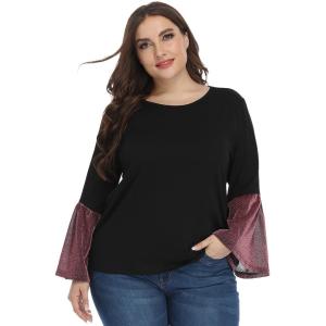 Plus Size Blouse Women 2021 Fashion Female O Neck Long Sleeve Casual Blouse Contrast Multicolor Elegant Ladies Tops