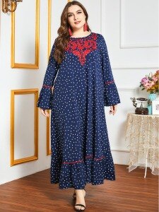 Spring Dress 2021 Women Long Sleeve Polka Dot Print Embroidery Vintage Dress Loose Oversized Plus Size Women Clothing
