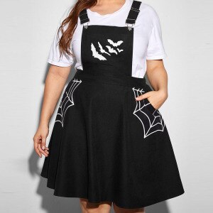 Bat Printing Gothic Halloween Suspender Skirt Plus Size 2020 Fashion High Waist Maxi Strap Skirts Black Women Clothing