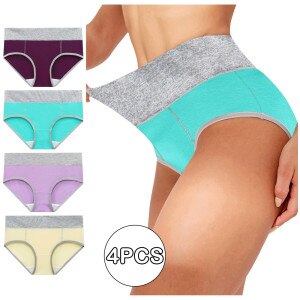 Women’s Cotton Underwear Plus Size 5XL High Waist Stretch Briefs Soft Underpants Breathable Ladies Panties 4 Pack Knickers A20