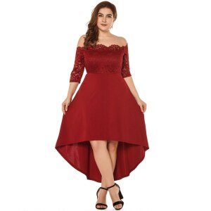 Plus Size Party Dress Women 2020 Autumn Slash Neck Off Shoulder Dress Elegant Lace Patchwork Irregular Maxi Long Dresses