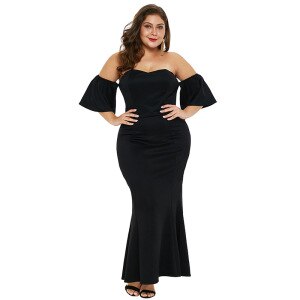 Plus Size Party Dress Women 2021 Fashion Slash Neck Off Shoulder Ruffles Club Party Dress Black Bodycon Mermaid Dresses