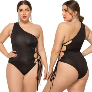 Plus Size Women’s Swimwear 2021 Fashion One Shoulder Hollow Out Sexy Women’s Bathing Suits Black Female Beach Swimsuit