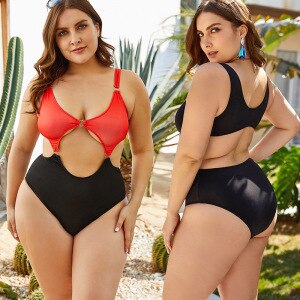 Plus Size Women’s Bikinis 2021fashion Hollow Out Sexy Women’s Swimsuits Elegant Contrast Color Women’s Bathing Suits