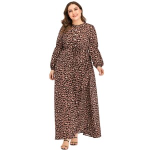 Plus Size Woman Dress 2020 Spring Summer O Neck Long Sleeve Leopard Print Casual Dress High Waist Maxi Long Dresses