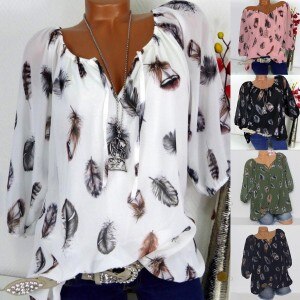 Plus Size Blouse Shirt Women’s Summer Loose Leisure Printed V-neck Elbow Sleeve shirt Tops Vintage Blouse Women White Shirt 2021