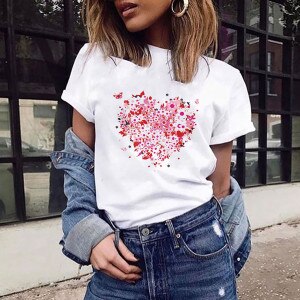 Plus Size Women Bicycle Love T-shirt Summer Casual Tops Korean Harajuku Style Graphic T-shirts Leisure Streetwear T-shirts 2021