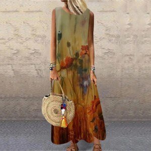 Dress Plus Size Dress Women’s Fashion Sleeveless O-neck Flower Print Plus Size Loose Maxi Dress Elegant Dresses For Women A40