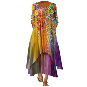 2021 Plus Size Women Summer Print Stitching Flower Casual Long Party Dress Bodycon Elegant Sexy Woman Maxi Dress