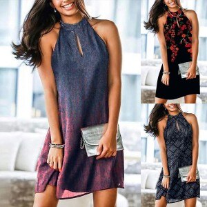 Summer Dress 2021 Women’s Summer Fashion Round Neck Plaid Print Dovetail Sling Dress Plus Size Women Clothing vintage strap