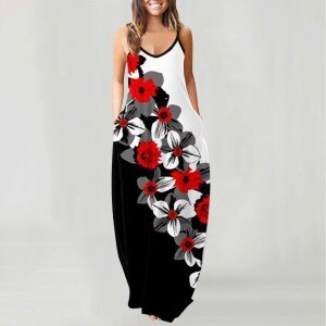 2021 New Women Summer Dress Women Summer O-neck Flower Print Sleeveless Plus Size Pullover Long Dresses Ladies Dresses A40