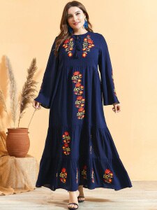 Woman Autumn Dress 2020 Female Long Sleeve Embroidery Floral Elegant Party Dress Maxi Long Plus Size Women Clothing