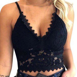 LNCDIS Underwear Women Seamless Sexy Thin Women Plus Size Vest Crop Wire Free Bra Lingerie V-Neck Underwear Camisole Black White