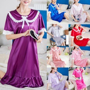 Women’s night dress fashion sexy backless nightgown plus size bottoming ladies home wear nightshirt Doll collar dresses 2021