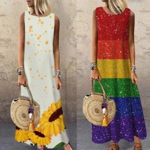 Summer Women’s Dress 2021 Fashion Sleeveless O-neck Flower Print Plus Size Loose Maxi Dress Vestidos De Mujer Casual Dresses A40