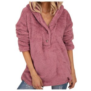 Fashion Plus Size 2XL Women Plush Hooded Sweatshirt Autumn Winter Long Sleeve Pocket Causal Hooded Button Warm Sweatshirt Female