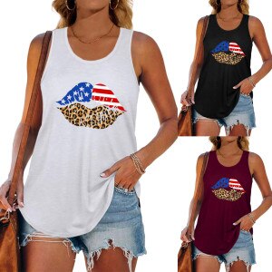 Independent Day Print Hot Sale Ladies Sleeveless Tops Sexy V-Neck Vest Casual Plus Size Loose Suspenders Women Slim Tank Tops