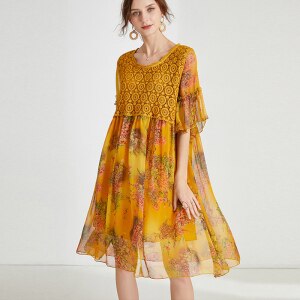 2021 Women’s Summer Sundresses Plus Size Female Short Sleeve Floral Print Lace Patchwork Casual Dress Midi Beach Dress Vestidos