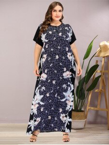 Loose Oversized Muslim Dress Plus Size 2020 Summer O Neck Short Sleeve Floral Print Casual Dress Ladies Tunic Maxi Long Dresses