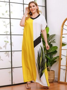 2021 Women Summer Casual Dress Plus Size Female V Neck Short Sleeve Contrast Multicolor Elegant Dress Loose Oversized Dresses