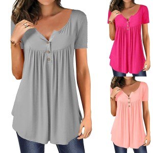Gradient Womens Blouse Short Sleeve Button Summertime O-neck Blouse Plus Size Summer Pullover Shirt Tunic рубашка женская 2021