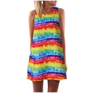 Abstract Print Dresses For Women 2021 Vintage Boho Summer Sleeveless Beach Face Printing Mini Dress Plus Size Vintage Sundress