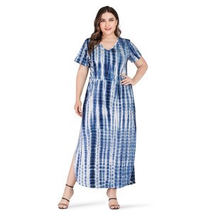 Summer Dresses For Women 2020 Fashion V Neck Short Sleeve Side Split Elegant Dress Plus Size Maxi Long Dresses