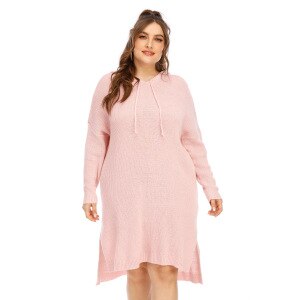2020 Autumn Winter Sweater Dress Women Long Sleeve Side Split Elegant Dress With Hat Warm Plus Size Women Clothing