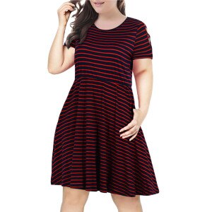 Fashion Women Plus Size O-neck Short Sleeve Stripe Cold Shoulder Mini Dress Women’s Hot-selling dresses Женское платье A40