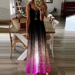 Club Night Party Dresses Women’s Loose Luminous Print Sleeveless Casual Vest Long Dress Plus Size 5XL Maxi Dress Christmas A20