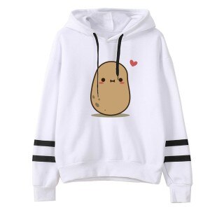 Girl’s Hoodies Cute Potato Printed Fashion Women Casual Loose Long Sleeve Striped Print Sweatshirt Tops Blouse Plus Size 2021