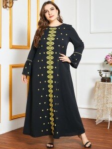 2021 Spring Autumn Dress Women Long Sleeve Embroidery Abayas Muslim Dubai Turkey Dress Maxi Long Plus Size Islamic Clothing