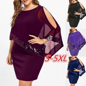party dress women Plus Size 5xl Women Cold Shoulder Overlay Asymmetric Chiffon Strapless Sequins Dress elegant knee dress Q60