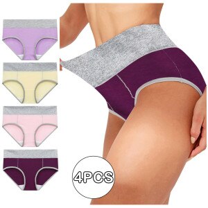 Ladies Comfort Cotton Underwear 4 Pack High Waist Briefs Plus Size 5XL Tummy Control Stretch Panties Underpants for Women A20
