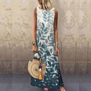 Harajuku Dress Women’s Fashion Sleeveless O-neck Flower Print Plus Size Loose Maxi Dress sukienka na co dzien vestidos verano