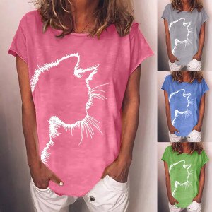 3D Animal Cat Printed T Shirt Plus Size Kawaii Women Short Sleeve O-Neck Tops Tee Harajuku Summer Elegant Casual T-Shirt 2021
