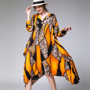 Woman Dress 2021 Spring Summer Long Sleeve Leopard Print Multicolor Elegant Korean Dress Loose Oversized Plus Size Beach Dresses