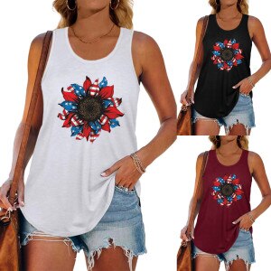 Independent Day Printed Tank Top Women Sleeveless Summer Vest for Women Crew Neck Ladies Tops Plus Size 2021