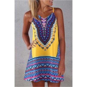 Women Boho Beach Dress Plus Size 5XL 2020 Sleeveless Floral V Neck Strappy Summer Dresses Casual Loose Sundress Short Dress A50