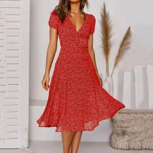 Sexy Boho Beach Dress Polka Dot Print Chiffon Vintage Chic Short Sleeve Woman Dresses V-neck Plus Size Maxi Dresses Платье
