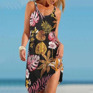 New summer women’s dress 2021 Ladies Plus Size Fashion Sexy Sleeveless Cute Cartoon Print Hem Loose Beach Dress Daily femme été
