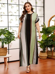 Woman Summer Dress 2020 Fashion Female O Neck Short Sleeve Striped Print Multicolor Casual Dress Plus Size Maxi Long Dresses