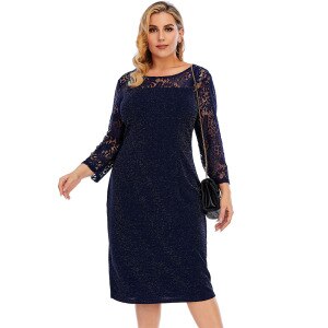 4XL 5XL Plus Size Party Dresses Women 2021 Spring Lace Hollow Out Long Sleeve Bright Bodycon Dress Wedding Evening Club Dress