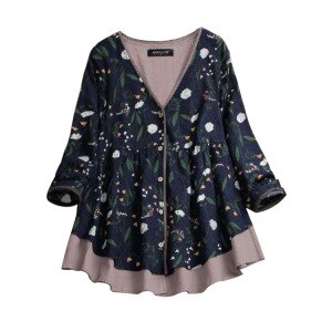M-5XL Plus Size Blouse Shirt Women Spring Autumn V Neck Long Sleeve Floral Print Patchwork Elegant Blouse Ladies Tops